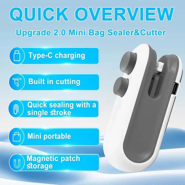 Mini Bag Sealer,Rechargeable Sealer Machine with LED Power Display.